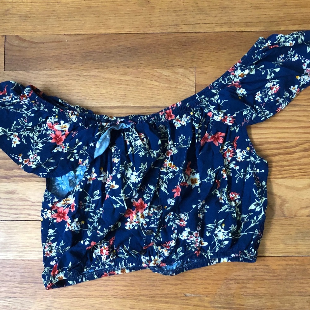 Blue off the shoulder crop top